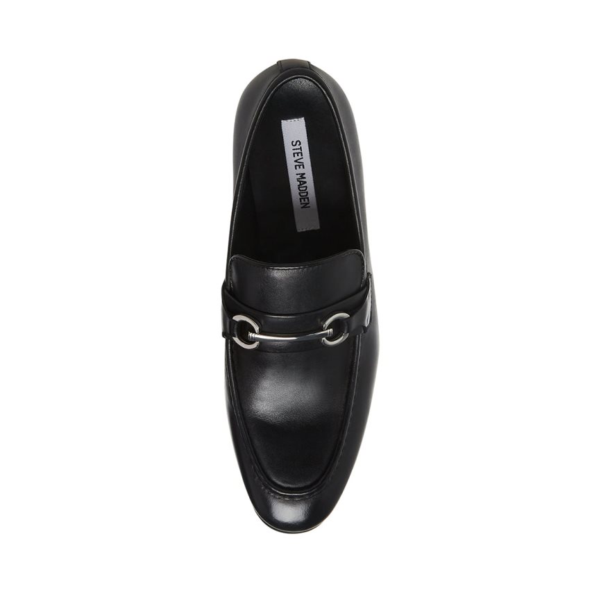 Black Steve Madden Philippe Leather Men's Loafers | PH 9734BOH